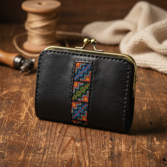 ტყავის საფულე ხევსურული ირნამენტით