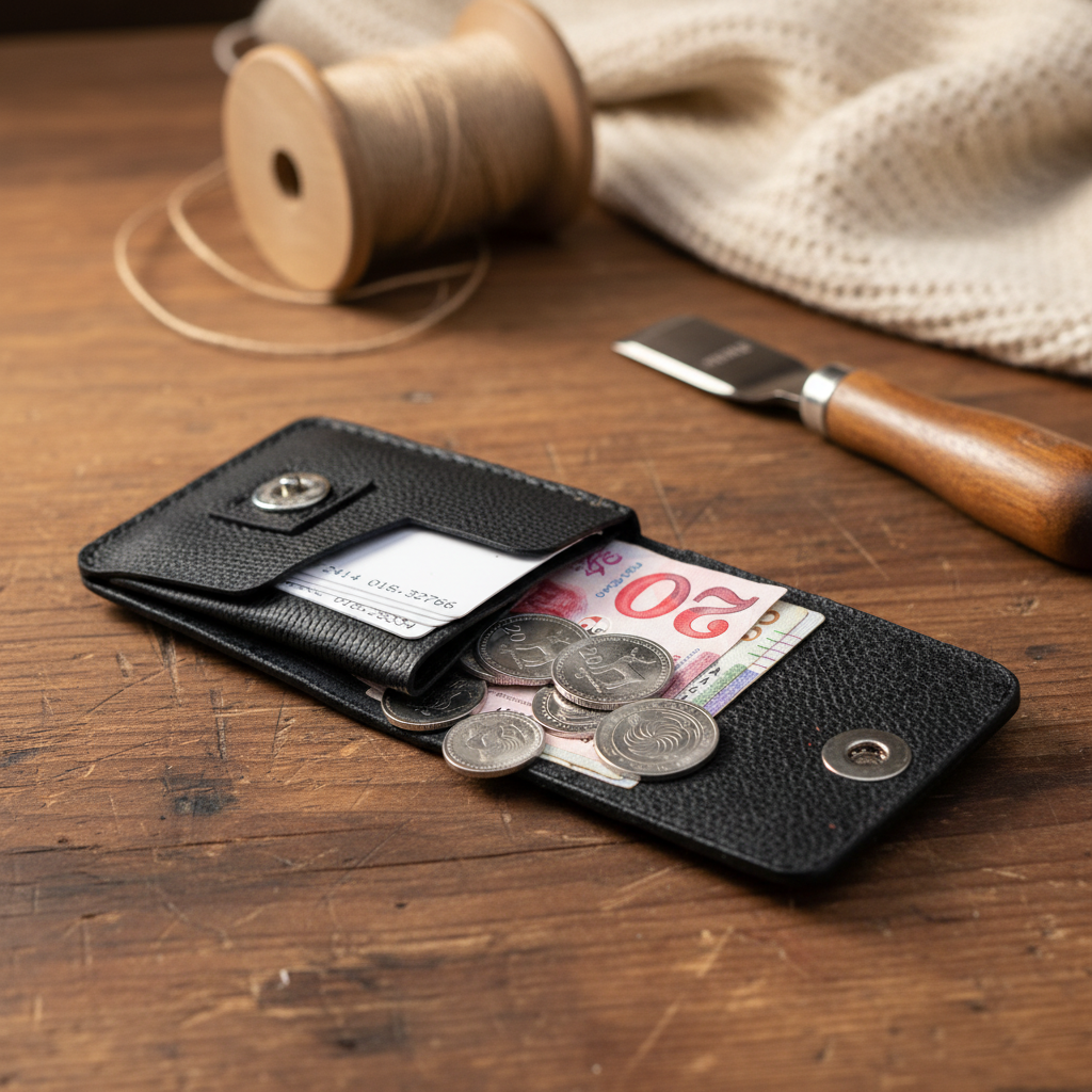 კომპაქტური ტყავის საფულე - შავი