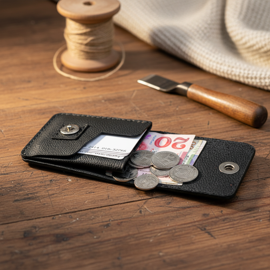 კომპაქტური ტყავის საფულე - შავი